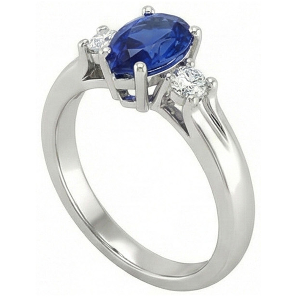 Sri Lanka Sapphire And Natural Earth Mined DIAMOND ( NOT LAB GROWN )s 3 Stone Ring 1.70 Carats Gold 14K