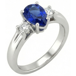 Sri Lanka Sapphire And Natural Earth Mined DIAMOND ( NOT LAB GROWN )s 3 Stone Ring 1.70 Carats Gold 14K