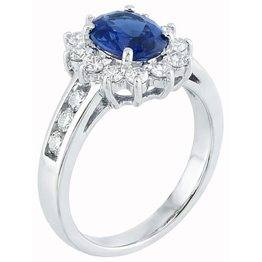 Sri Lanka Sapphire And Natural Earth Mined DIAMOND ( NOT LAB GROWN )s Round Cut Ring 3.80 Ct White Gold