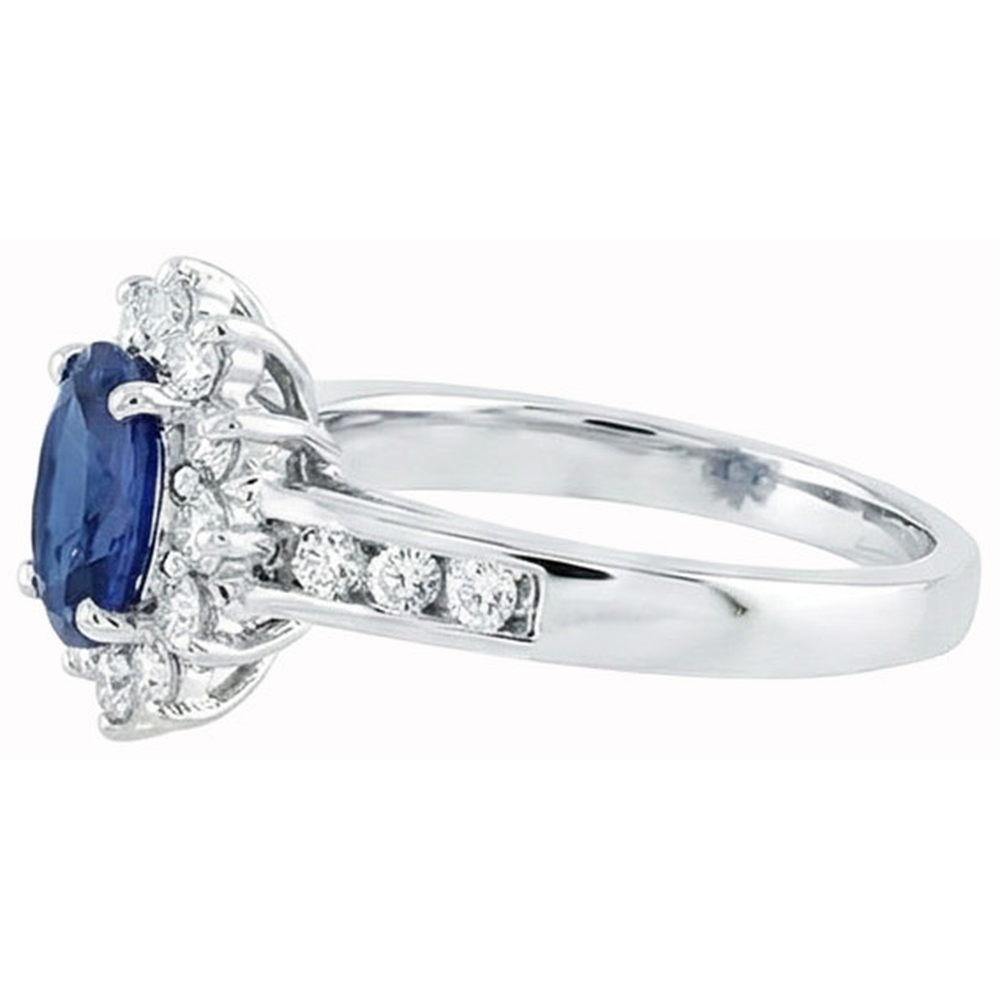 Sri Lanka Sapphire And Natural Earth Mined DIAMOND ( NOT LAB GROWN )s Round Cut Ring 3.80 Ct White Gold
