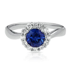 Sri Lanka Sapphire Natural Earth Mined Diamond Ring White Gold 14K 2.5 Ct.