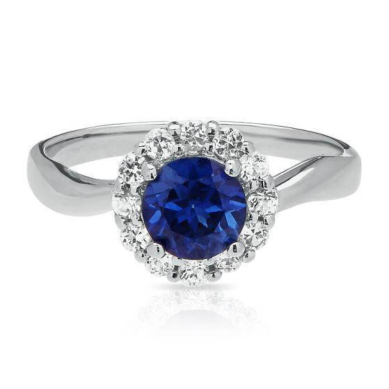 Sri Lanka Sapphire Diamond Ring White Gold 14K 2.5 Ct.