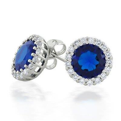 Sri Lanka Sapphire Halo Diamond Stud Earring Gold Jewelry 3.60 Ct.