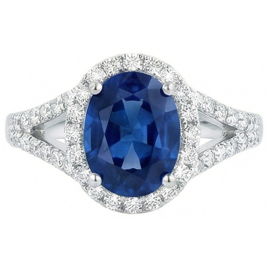 natural round sapphire 3.40ct ring side angle