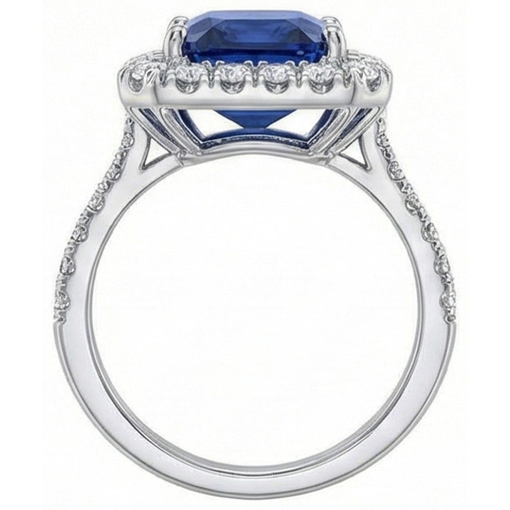 Sri Lanka Sapphire Natural Earth Mined Diamonds 4.30 Carats Wedding Ring 14K Gold White