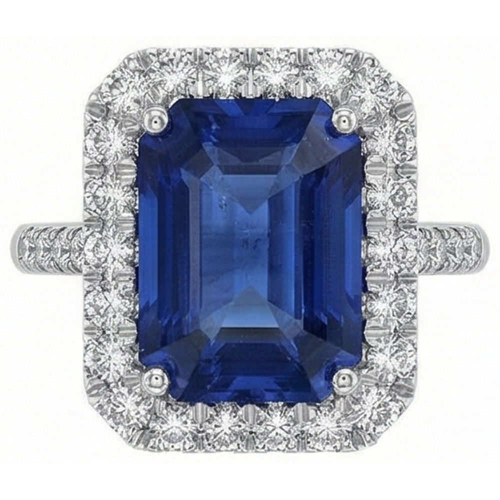 Sri Lanka Sapphire Natural Earth Mined Diamonds 4.30 Carats Wedding Ring 14K Gold White