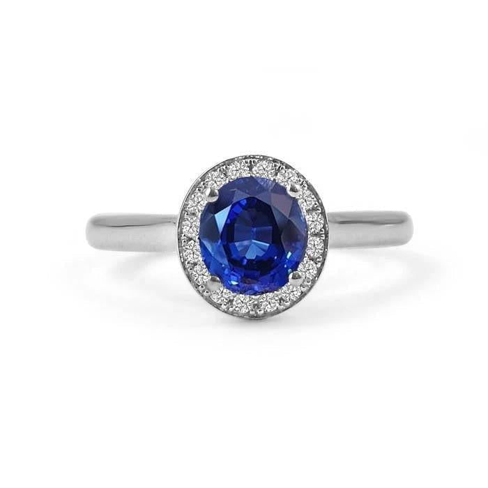 Sri Lanka Sapphire Oval And Round Diamond Ring Gold 14K 2.90 Ct.