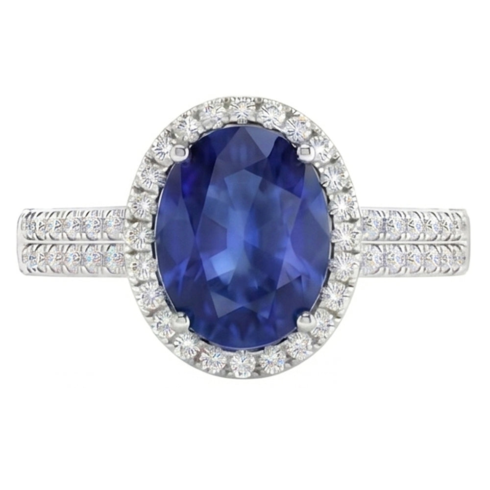 Sri Lanka Sapphire Oval And Round Natural Earth Mined DIAMOND ( NOT LAB GROWN )s 7.01 Ct Ring DIAMOND ( NOT LAB GROWN )s