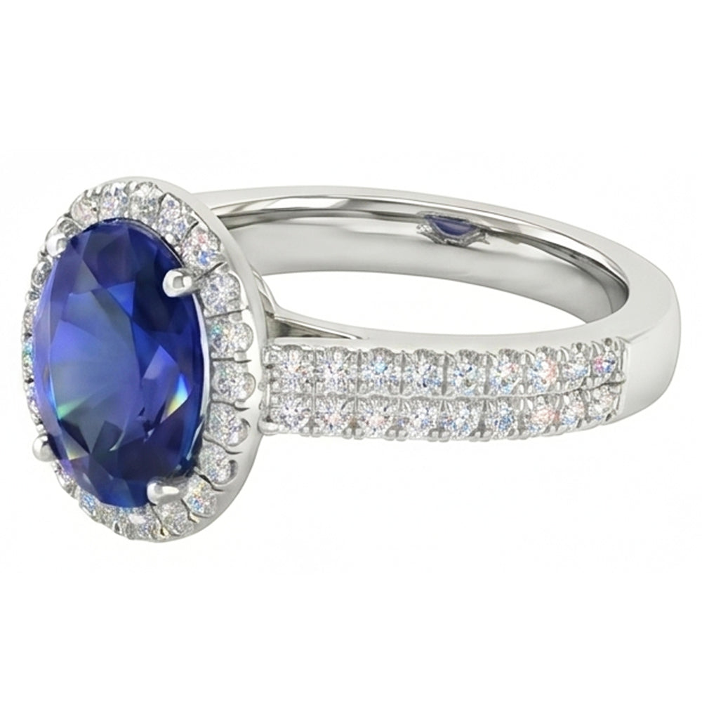 Sri Lanka Sapphire Oval And Round Natural Earth Mined DIAMOND ( NOT LAB GROWN )s 7.01 Ct Ring DIAMOND ( NOT LAB GROWN )s
