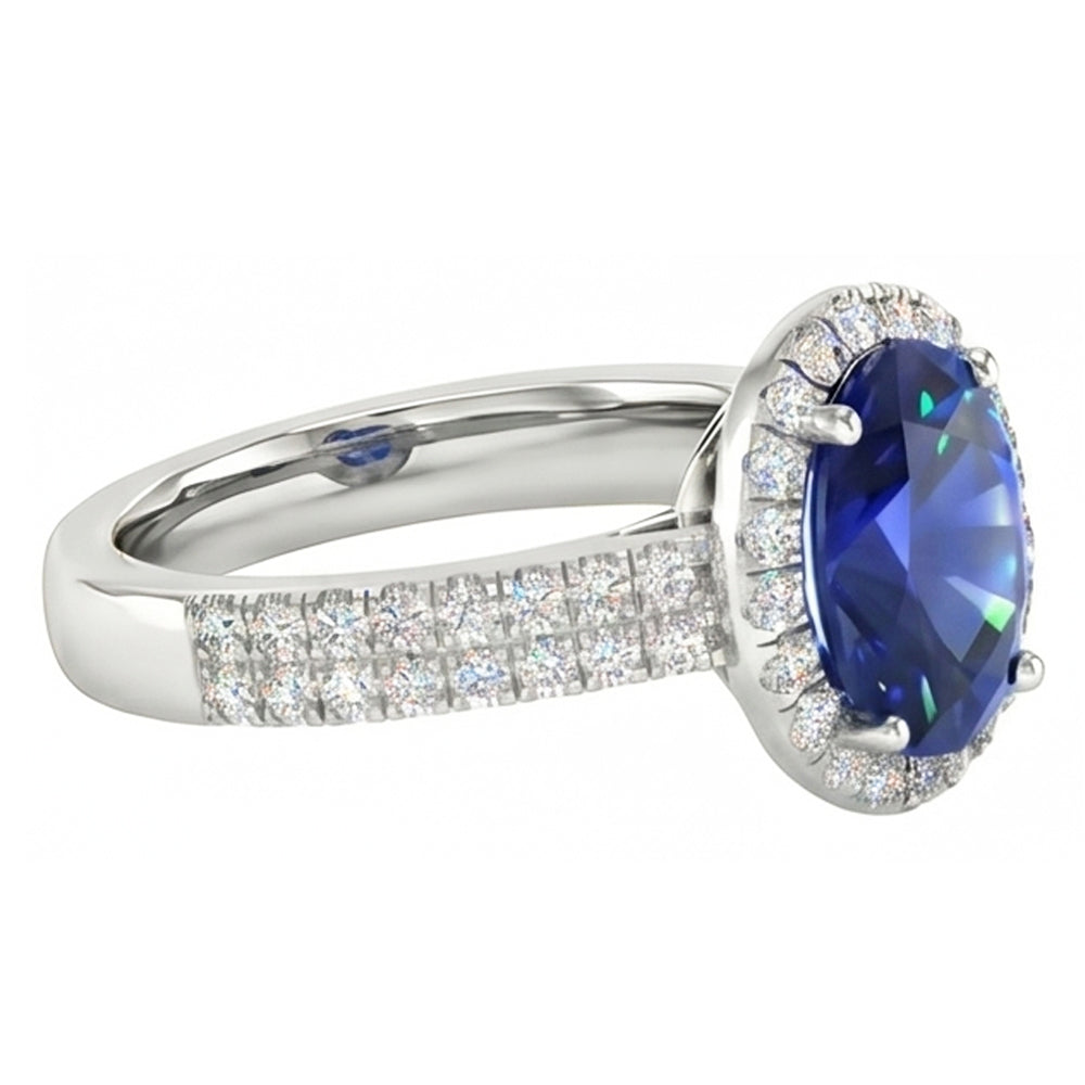 Sri Lanka Sapphire Oval And Round Natural Earth Mined DIAMOND ( NOT LAB GROWN )s 7.01 Ct Ring DIAMOND ( NOT LAB GROWN )s