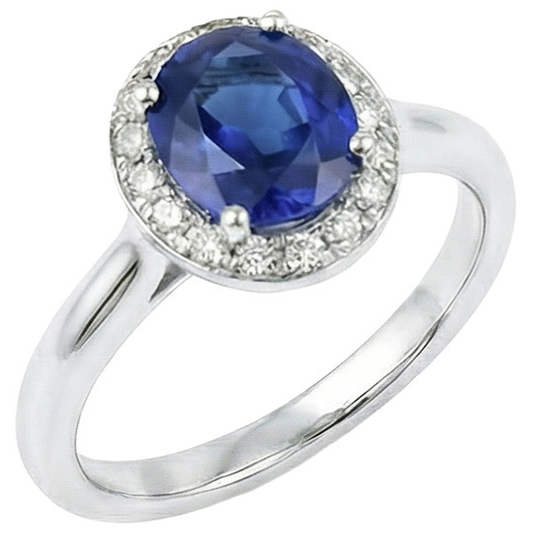Sri Lanka Sapphire Oval And Round Natural Earth Mined DIAMOND ( NOT LAB GROWN ) Ring Gold 14K 2.90 Ct.
