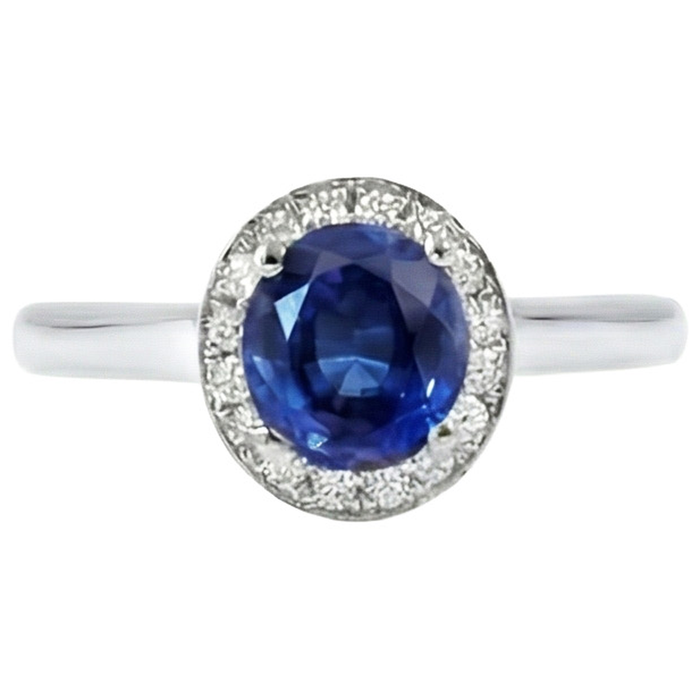Sri Lanka Sapphire Oval And Round Natural Earth Mined DIAMOND ( NOT LAB GROWN ) Ring Gold 14K 2.90 Ct.