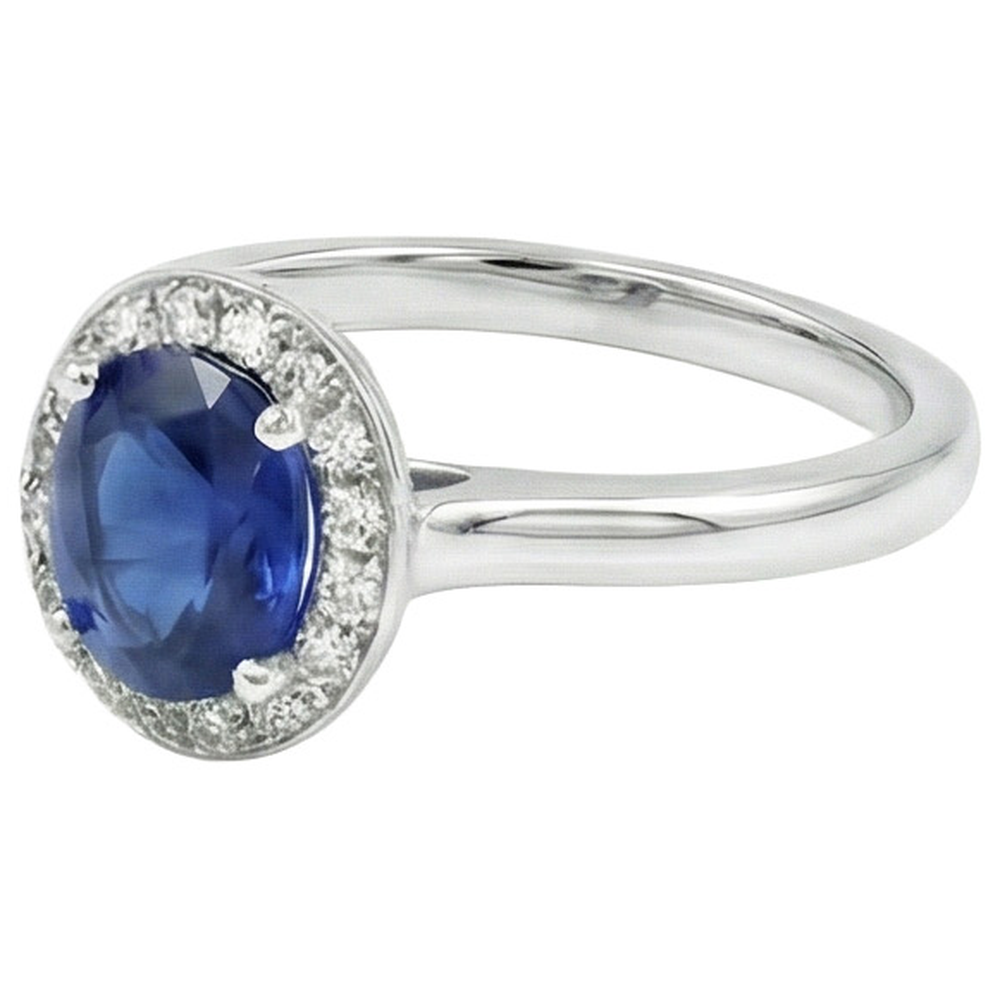Sri Lanka Sapphire Oval And Round Natural Earth Mined DIAMOND ( NOT LAB GROWN ) Ring Gold 14K 2.90 Ct.