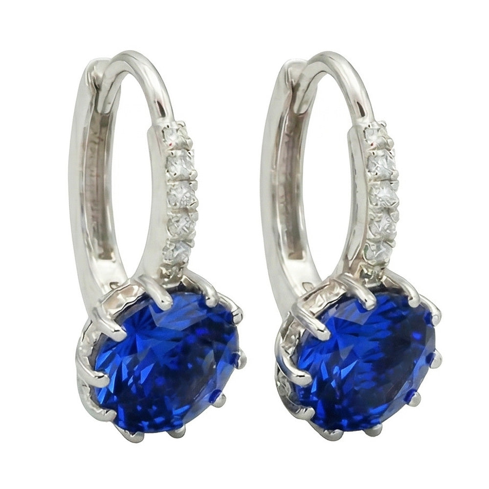 Sri Lanka Sapphire Round Cut Natural Earth Mined DIAMOND ( NOT LAB GROWN ) Lady Hoop Earring 6.40 Carats