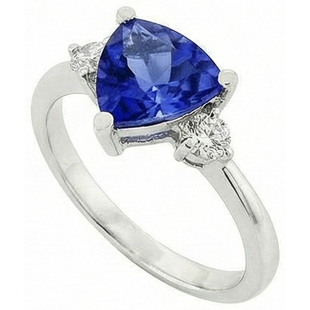 Sri Lanka Sapphire Trillion And Round Natural Earth Mined Diamonds 5.01 Ct Wedding Ring