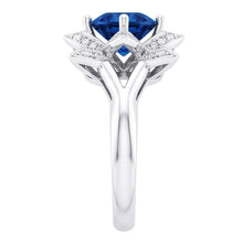 Sri Lanka Sapphire With Natural Earth Mined DIAMOND ( NOT LAB GROWN )s 3 Ct Flower Ring White Gold 14K
