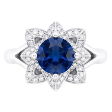 Sri Lanka Sapphire With Natural Earth Mined DIAMOND ( NOT LAB GROWN )s 3 Ct Flower Ring White Gold 14K