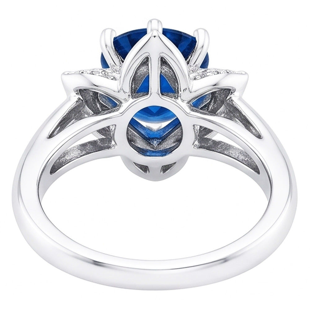 Sri Lanka Sapphire With Natural Earth Mined DIAMOND ( NOT LAB GROWN )s 3 Ct Flower Ring White Gold 14K