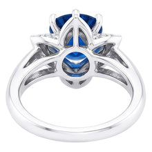 Sri Lanka Sapphire With Natural Earth Mined DIAMOND ( NOT LAB GROWN )s 3 Ct Flower Ring White Gold 14K