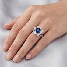 Sri Lanka Sapphire With Natural Earth Mined DIAMOND ( NOT LAB GROWN )s 3 Ct Flower Ring White Gold 14K