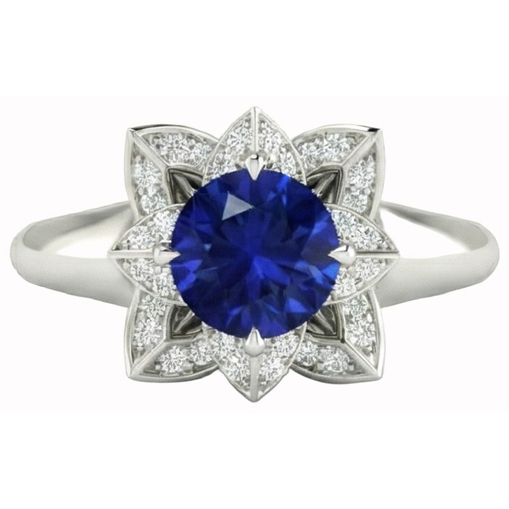 Sri Lanka Sapphire & Natural Earth Mined Diamond Wedding Ring 2.50 Carats White Gold 14K