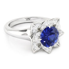 Sri Lanka Sapphire & Natural Earth Mined Diamond Wedding Ring 2.50 Carats White Gold 14K