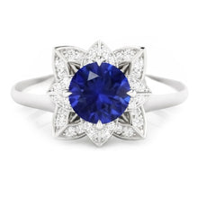 Sri Lanka Sapphire & Natural Earth Mined Diamond Wedding Ring 2.50 Carats White Gold 14K