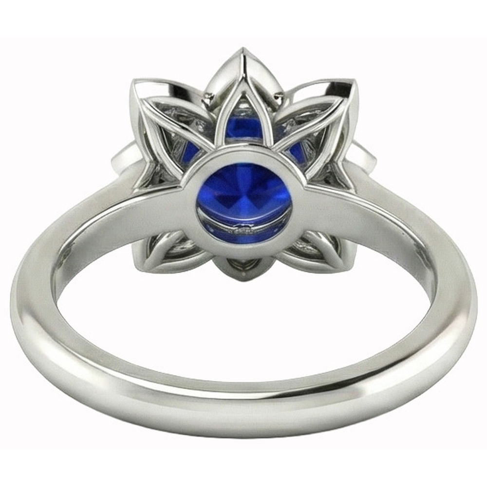 Sri Lanka Sapphire & Natural Earth Mined Diamond Wedding Ring 2.50 Carats White Gold 14K