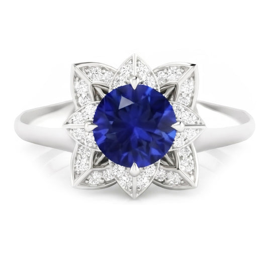 Sri Lanka Sapphire & Natural Earth Mined Diamond Wedding Ring 2.50 Carats White Gold 14K