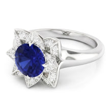 Sri Lanka Sapphire & Natural Earth Mined Diamond Wedding Ring 2.50 Carats White Gold 14K