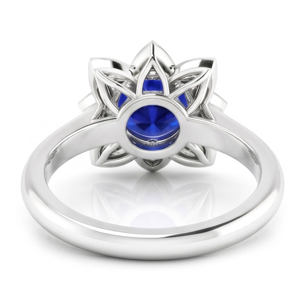 Sri Lanka Sapphire & Natural Earth Mined Diamond Wedding Ring 2.50 Carats White Gold 14K