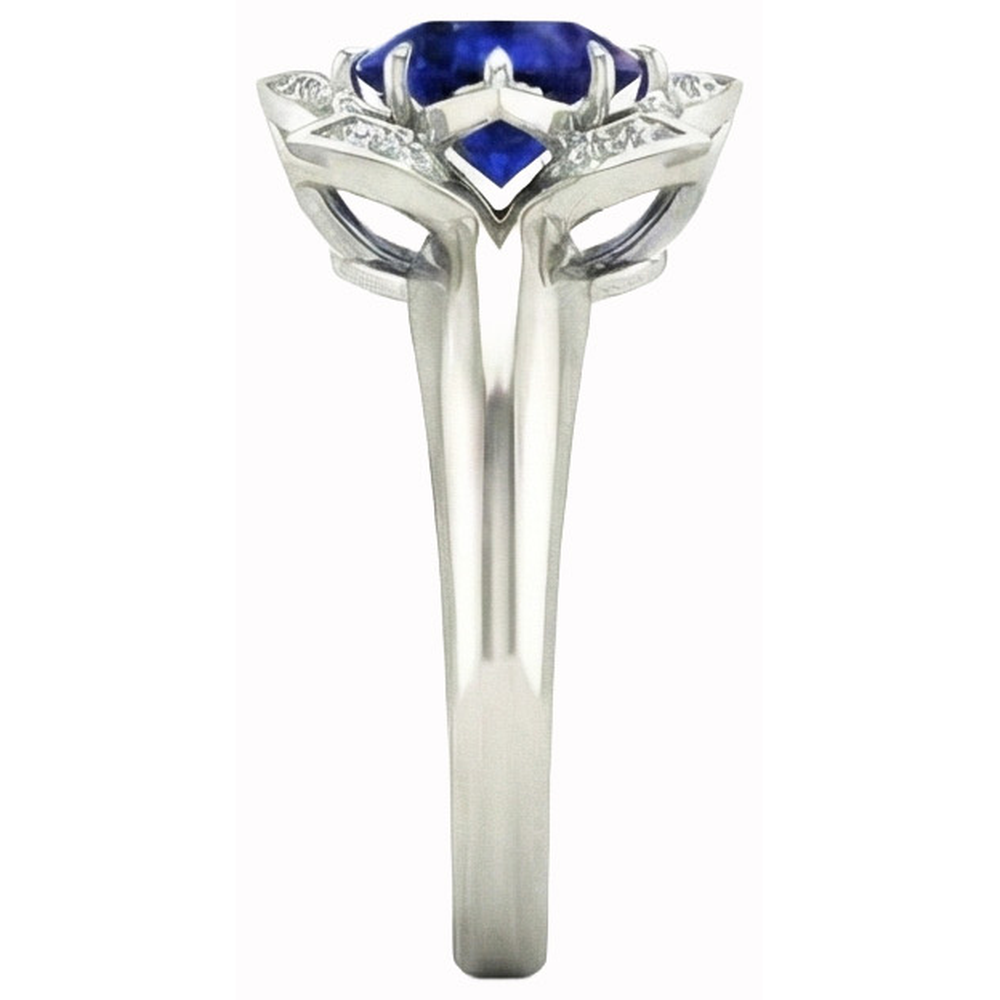 Sri Lanka Sapphire & Natural Earth Mined Diamond Wedding Ring 2.50 Carats White Gold 14K
