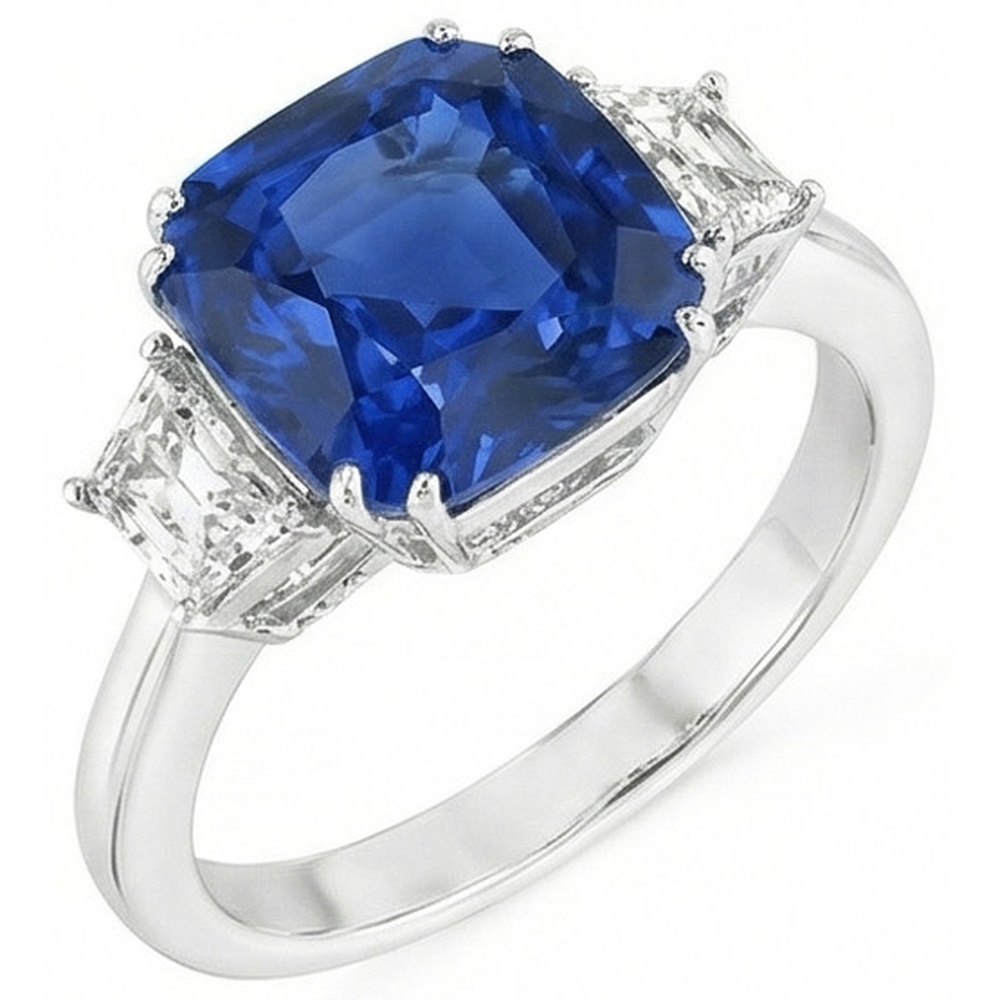 Sri Lankan Blue Sapphire Asscher Natural Earth Mined DIAMOND ( NOT LAB GROWN ) Ring 2 Ct. WG 14K