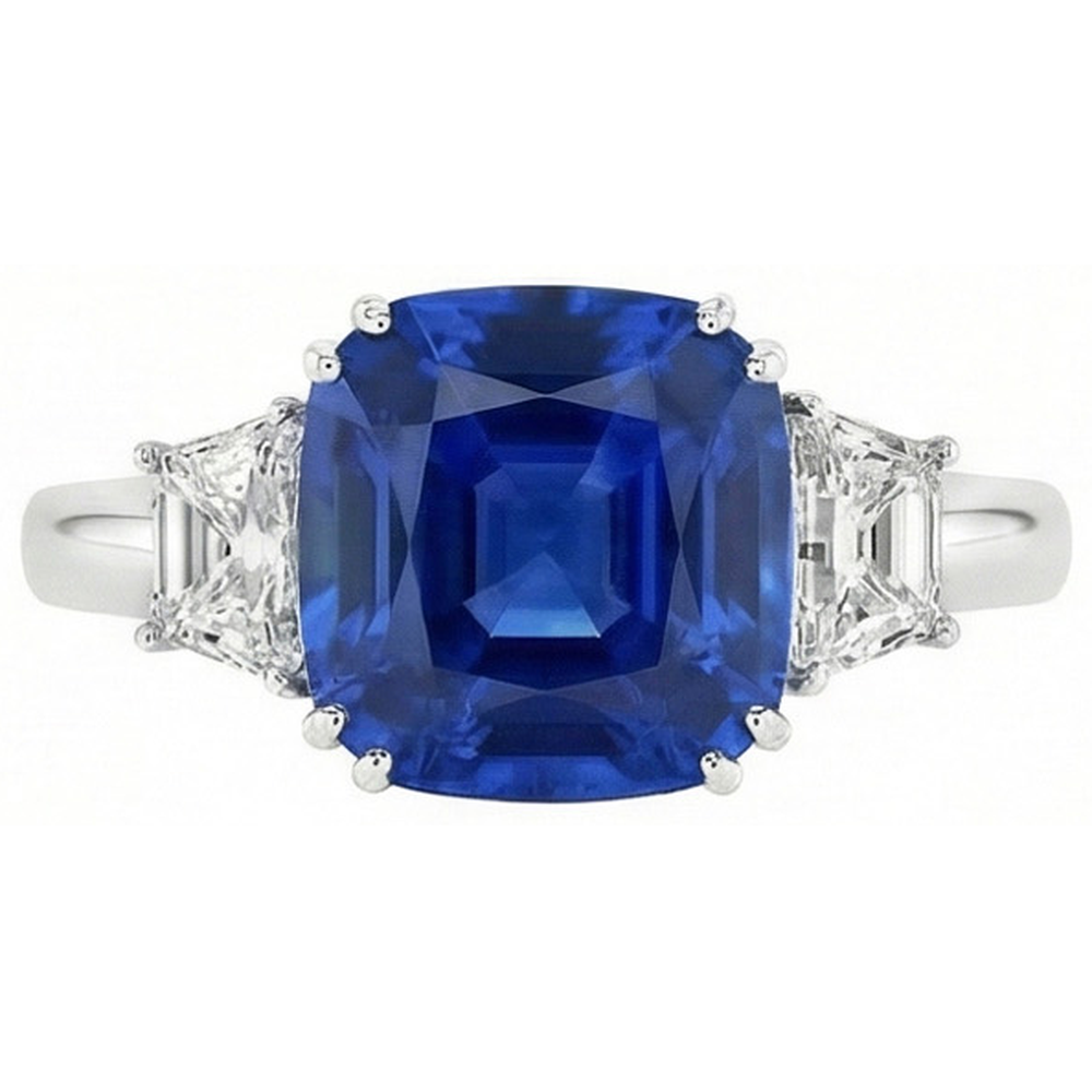 Sri Lankan Blue Sapphire Asscher Natural Earth Mined DIAMOND ( NOT LAB GROWN ) Ring 2 Ct. WG 14K