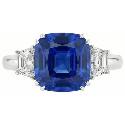 Sri Lankan Blue Sapphire Asscher Natural Earth Mined DIAMOND ( NOT LAB GROWN ) Ring 2 Ct. WG 14K