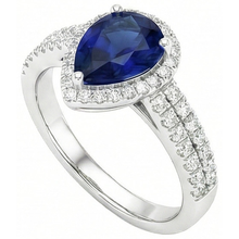 Sri Lankan Blue Sapphire Pear & Round Natural Earth Mined DIAMOND ( NOT LAB GROWN ) Ring 2.75 Carat WG 14K