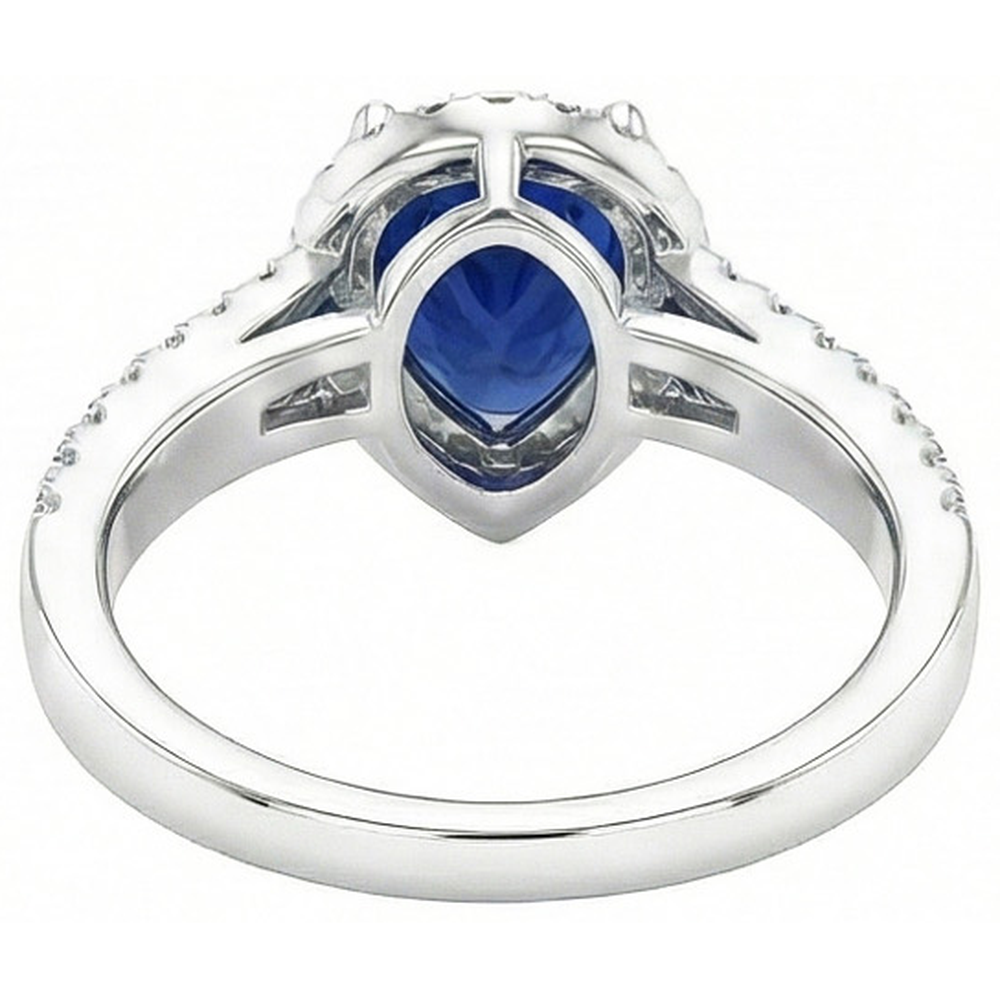 Sri Lankan Blue Sapphire Pear & Round Natural Earth Mined DIAMOND ( NOT LAB GROWN ) Ring 2.75 Carat WG 14K