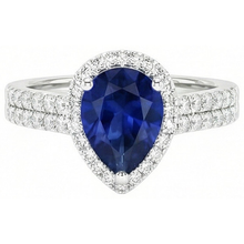Sri Lankan Blue Sapphire Pear & Round Natural Earth Mined DIAMOND ( NOT LAB GROWN ) Ring 2.75 Carat WG 14K