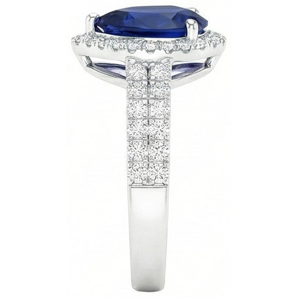 Sri Lankan Blue Sapphire Pear & Round Natural Earth Mined DIAMOND ( NOT LAB GROWN ) Ring 2.75 Carat WG 14K