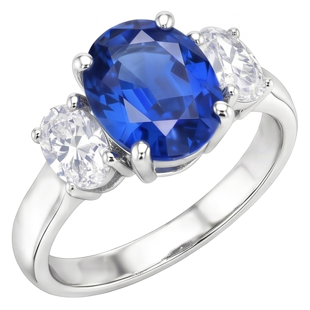 Sri Lankan Blue Sapphire & Natural Earth Mined DIAMOND ( NOT LAB GROWN ) Ring 3 Stone 2.60 Carat WG 14K