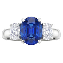 Sri Lankan Blue Sapphire & Natural Earth Mined DIAMOND ( NOT LAB GROWN ) Ring 3 Stone 2.60 Carat WG 14K