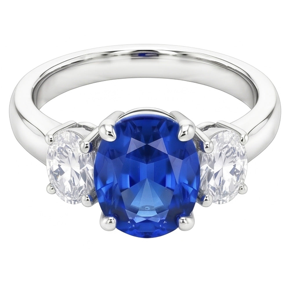 Sri Lankan Blue Sapphire & Natural Earth Mined DIAMOND ( NOT LAB GROWN ) Ring 3 Stone 2.60 Carat WG 14K