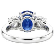 Sri Lankan Blue Sapphire & Natural Earth Mined DIAMOND ( NOT LAB GROWN ) Ring 3 Stone 2.60 Carat WG 14K