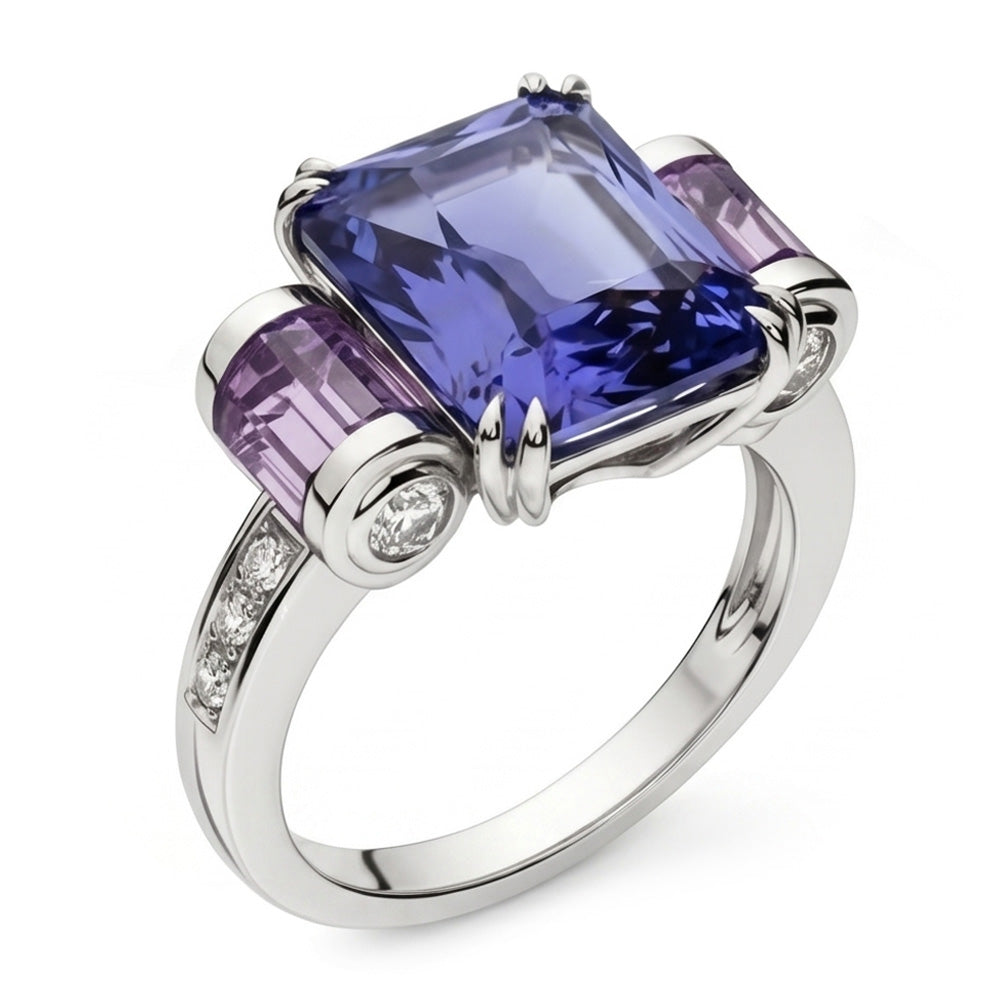 Sri Lankan Sapphire Amethyst And Natural Earth Mined Diamonds 8 Carat Ring 14K Jewellery