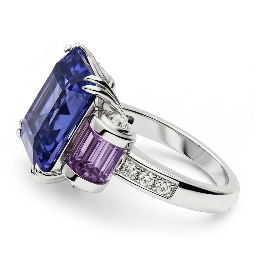 Sri Lankan Sapphire Amethyst And Natural Earth Mined Diamonds 8 Carat Ring 14K Jewellery