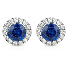 Sri Lankan Sapphire And Halo Natural Earth Mined Diamond 6.40 Ct Round Cut Stud Earring