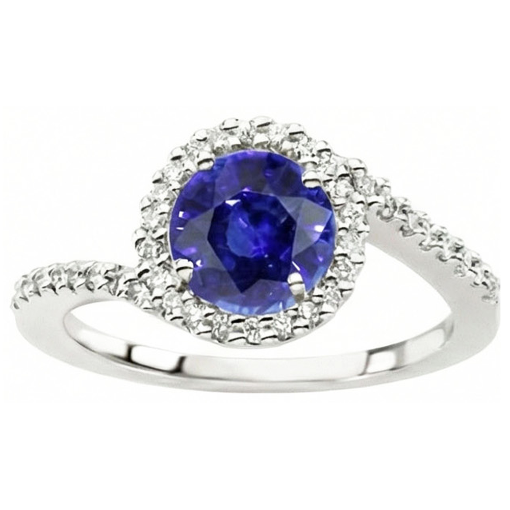 Sri Lankan Sapphire And Natural Earth Mined DIAMOND ( NOT LAB GROWN ) Stackable Ring 2.50 Ct. White Gold 14K