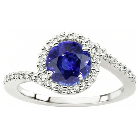 Sri Lankan Sapphire And Natural Earth Mined DIAMOND ( NOT LAB GROWN ) Stackable Ring 2.50 Ct. White Gold 14K