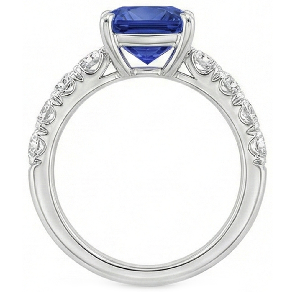 natural round sapphire 3.25ct ring on white background
