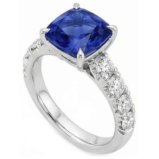 natural round sapphire 3.25ct ring side angle